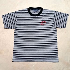 Vintage BUM Equipment Made in USA Embroidered Striped Tee Shirt - Size Large